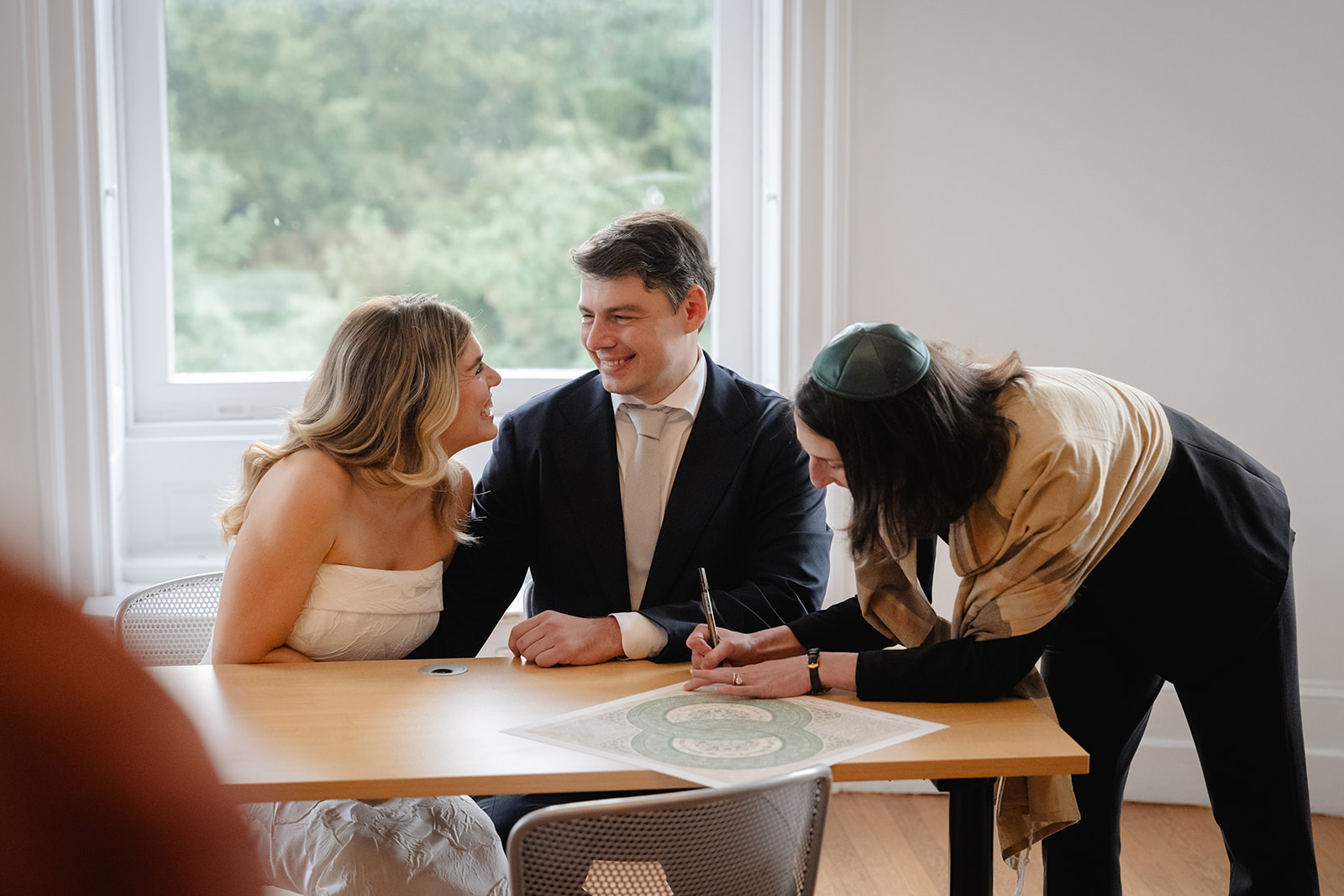Couple Signing Ketubah at Wave Hill Garden Wedding