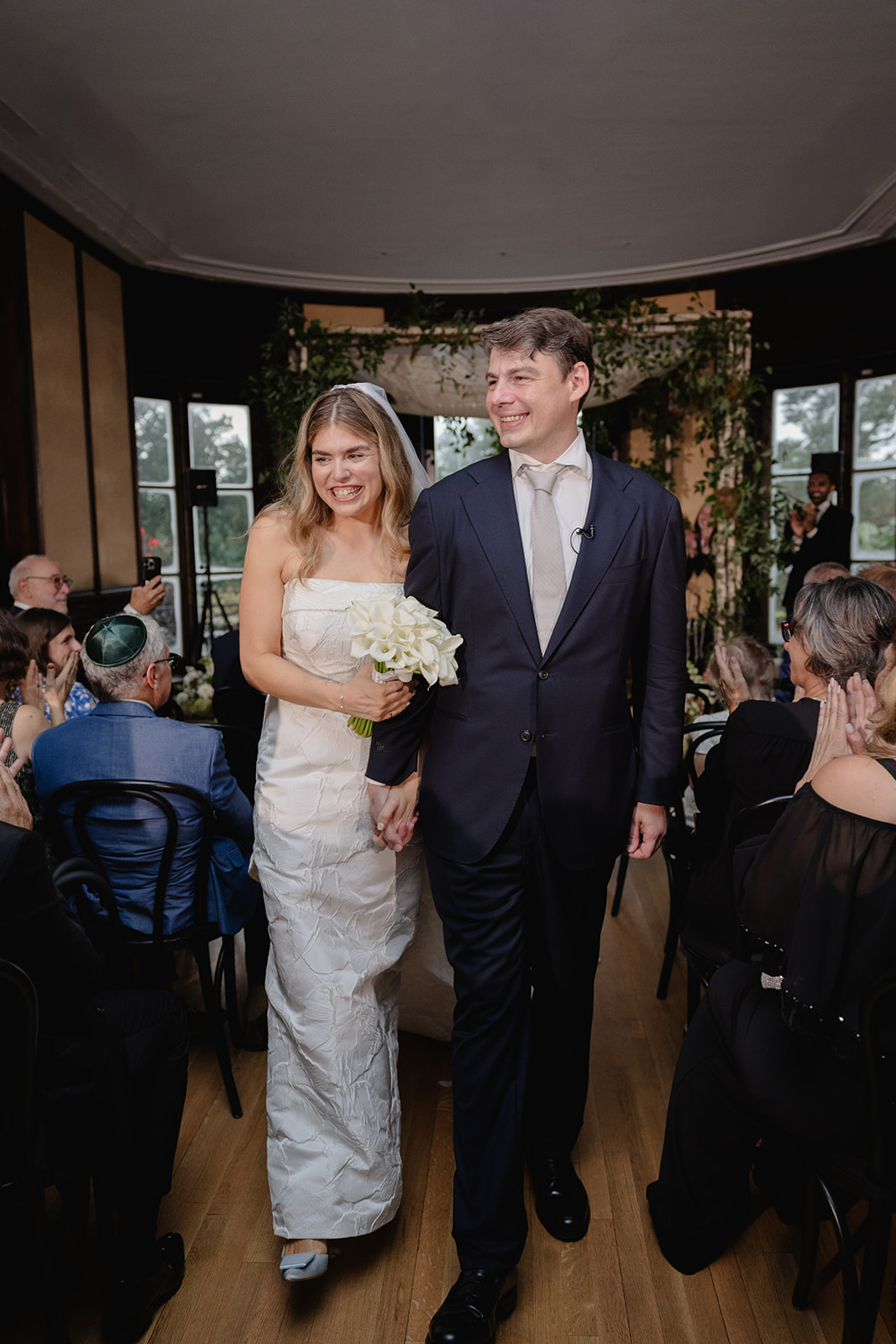 Bride and Groom Exiting Wedding Ceremony at Wave Hill Gardens