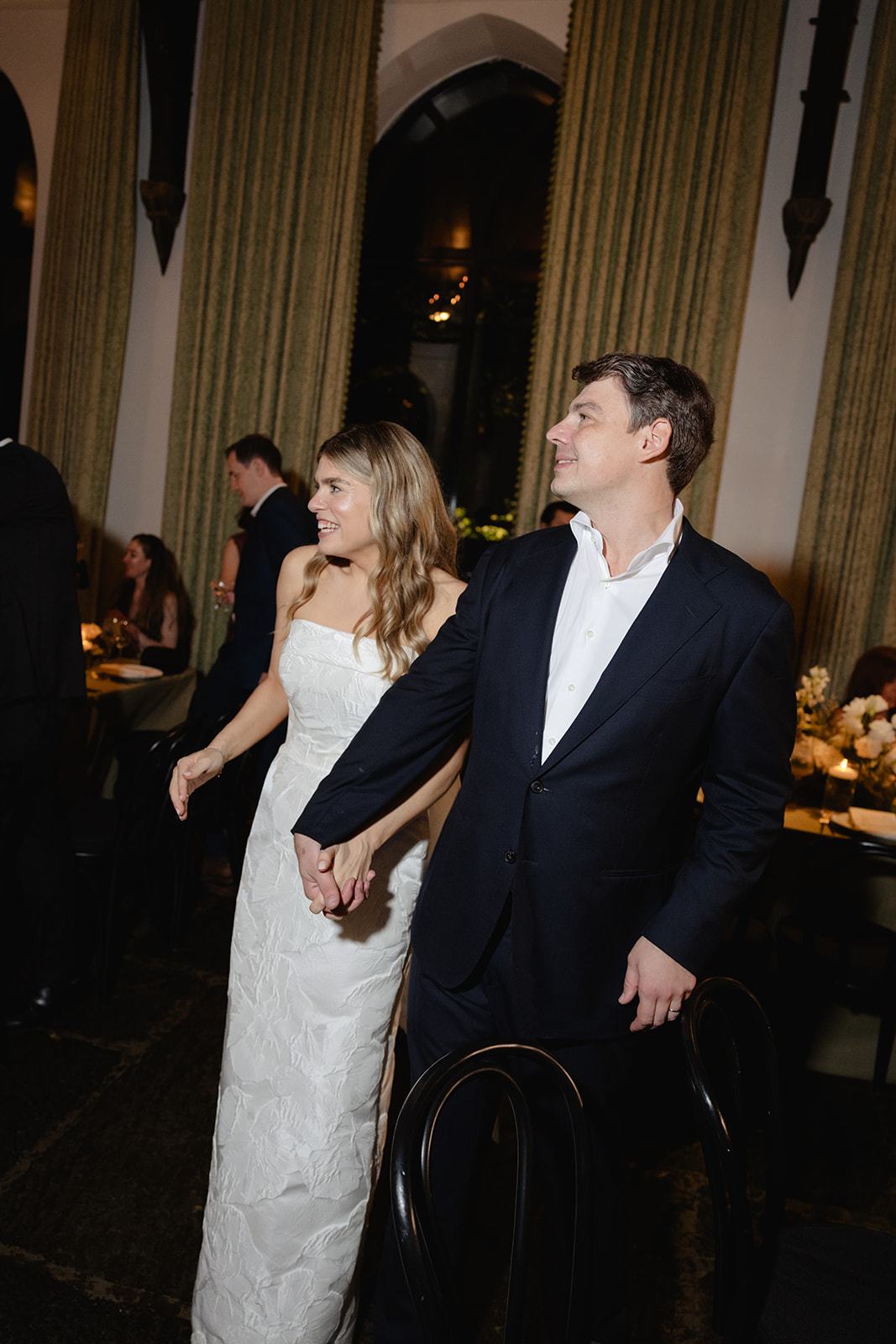 Couple Entering Wave Hill Garden Wedding Reception
